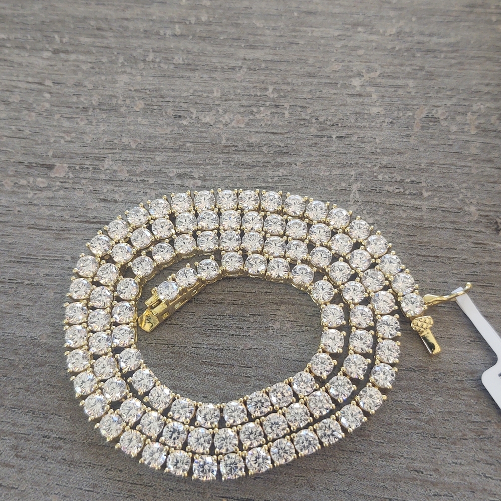 Gold plated 925 Sterling silver tennis chain 4mm